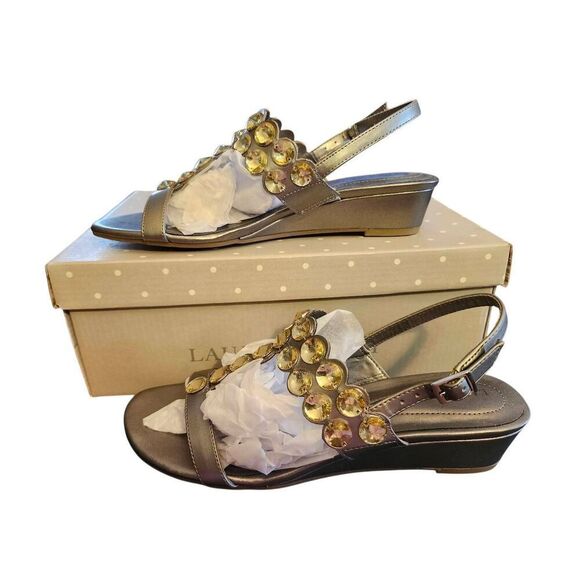 LAURA ASHLEY NWT BEAUTIFUL COLOR PEQTER SANDALS WITH CRYSTALS SIZE 6.5M - Picture 5 of 7